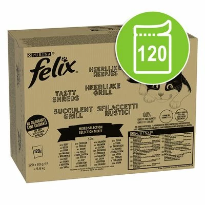 Felix Tasty Shreds Jumbo Pack 120 X 80g 3 Felix Tasty Shreds Jumbo Pack 120 X 80g