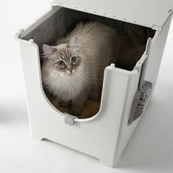 Modkat Flip Cat Litter Box -Zooplus Sales Shop 69620 pla modko katzentoiletteflip halfopen wcat 1