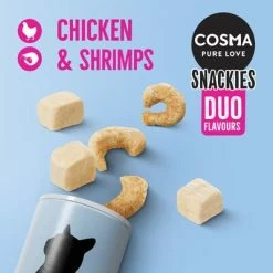 Cosma Snackies DUO 2 In 1 – Saver Pack -Zooplus Sales Shop 70066 cosma snackies duo foodboard chickenshrimps 1000x1000 3
